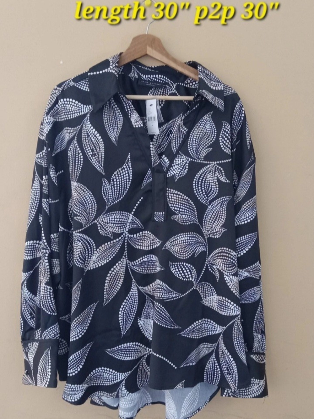 Lane Bryant Black Tunic with White Dot Leaf Print